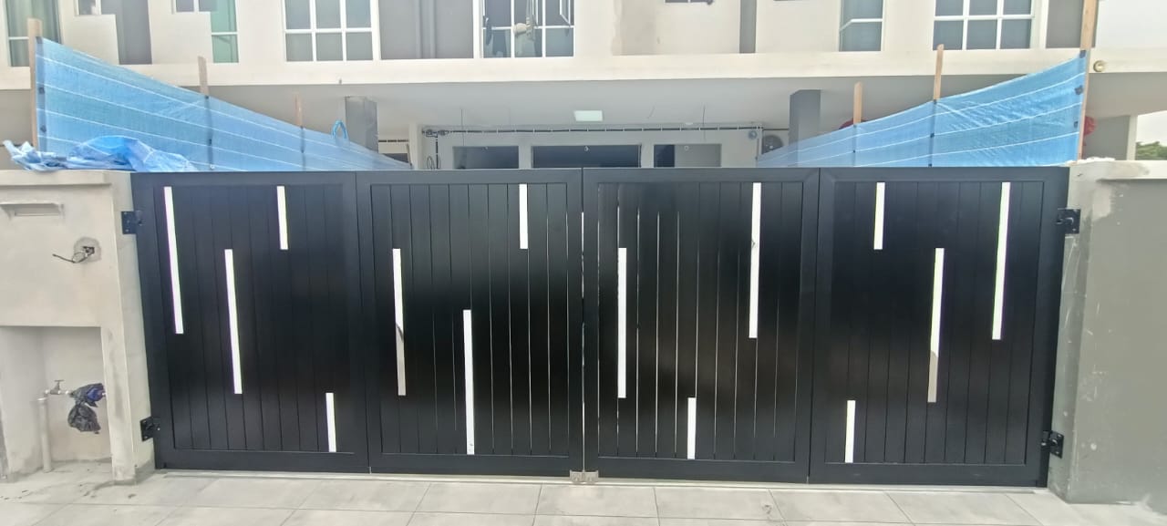 MILD STEEL FOLDING GATE WITH ALUMINIUM PANEL AND STAINLESS STEEL STRIP (2)