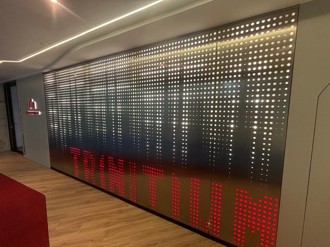 STAINLESS STEEL FEATURE WALL WITH LASER CUT PERFORATED PATTERN